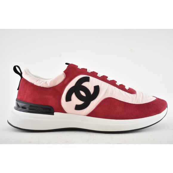 Chanel 21P Mens Pink Black White CC Logo Low Top Lace Up Trainer Sneaker 44 11 - Picture 2 of 14